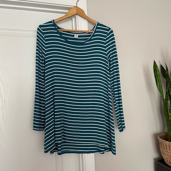 Old Navy Tops - Old Navy Luxe teal and white stripe tunic long sleeve long top size M